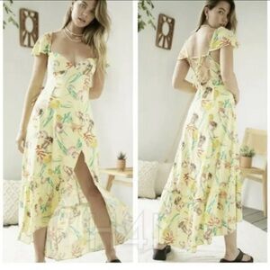 New Urban Outfitters Floral Yellow Maxi Corset Dress